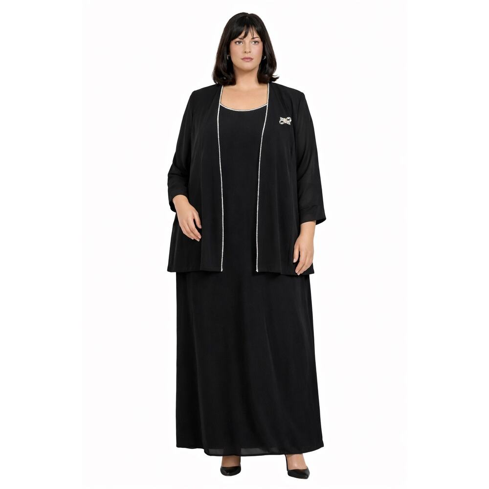 Vintage 1990s Marsoni Black Rhinestone Trim Gown & Jacket Set size 22